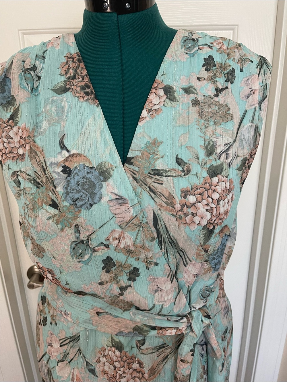 Danny & Nicole Aqua Floral High-Low Wrap Dress - Picture 4 of 16